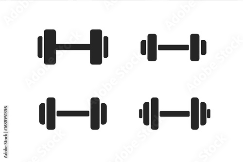Dumbbell icon set for fitness and gym apps. Minimalist black vector silhouette illustration for workout, bodybuilding, and exercise concepts. Simple flat design graphic element.