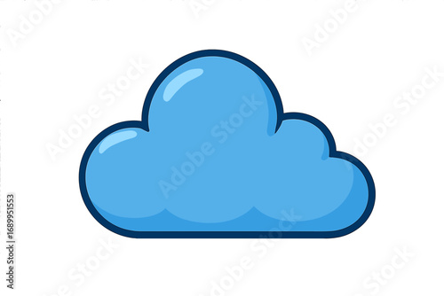 Blue cloud shape icon. Vector cartoon illustration for weather or sky. Cute comic bubble design element. Simple data storage, hosting, or computing technology symbol.