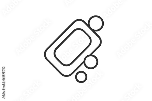 Soap bar line icon with bubbles. Cleanliness and hygiene concept. Minimalist outline vector symbol for personal care, sanitation, and disinfection. Lather and foam graphic.