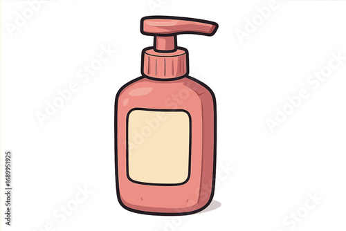 Vector icon of cosmetic lotion bottle with pump dispenser, simple cartoon-style illustration. Skincare product container, beauty care, liquid cream, personal hygiene, transparent background
