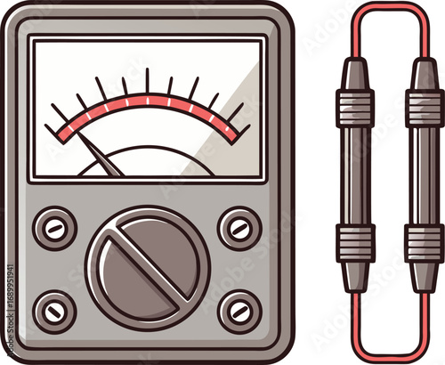 Ammeter Electrical Measurement Illustration. Classic Ammeter Device Creative Artwork. Ammeter Laboratory Tool Design. Electrical Ammeter Technical Drawing. Scientific Ammeter Equipment Illustration