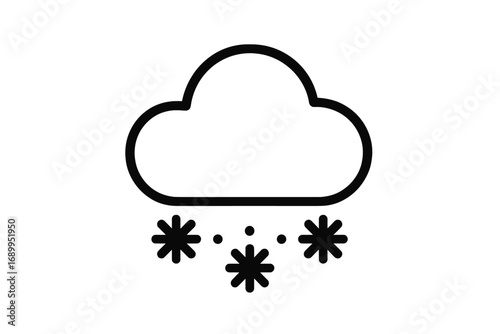 Snow weather outline icon. Cloud with snowflakes symbol for forecast app and web. Winter cold season, snowfall, snowstorm, blizzard pictogram. Vector line art illustration.