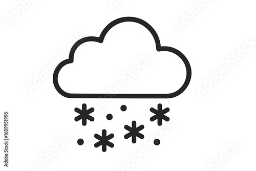 Weather forecast outline icon with snow and cloud. Winter season snowfall symbol. Meteorology, climate sign. Simple vector line art illustration for web, app, print. Cold blizzard storm concept.