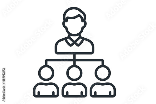 Modern Staff Hierarchy Outline Icon for Business Design, Corporate Structure, Team Organization, Leadership, Management, Social Network Apps, Vector Cartoon Illustration with Transparent Background