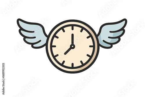 Time flying vector icon. Clock with wings metaphor for deadline, urgency, and fast-passing moments. Timer symbol for time management, countdown, and schedule planning concept.