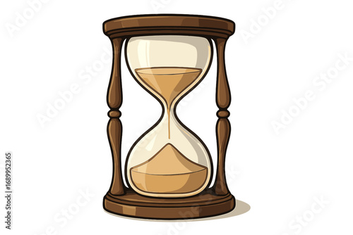 Vintage hourglass with flowing sand. Symbol of time, deadline, and countdown. Concept for business, history, and life's passage. Minimalist sandglass timer vector cartoon.
