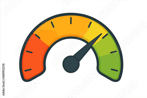 Performance speedometer, gauge for rating score. Credit level indicator from low to high. Vector illustration concept for measurement, risk meter, progress, and speed.