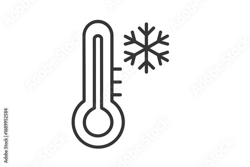 Thermometer with snow icon. Cold weather, freezing temperature concept. Frost, chilly, winter, climate, minus degrees. Meteorology forecast symbol. Minimal vector illustration.
