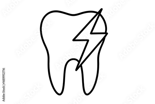 Toothache icon, tooth pain concept. Sensitive teeth metaphor with lightning bolt. Dental problem, oral health care symbol. Vector outline illustration for dentistry, clinic.
