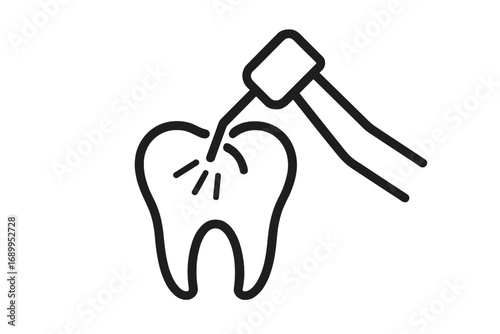 Dental treatment vector icon. Tooth cleaning, caries therapy concept. Dentist tool, stomatology instrument. Oral hygiene, dentistry, medical care. Minimal outline illustration.