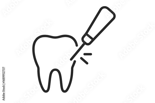 Laser dentistry icon. Tooth treatment with dental drill. Caries removal line symbol. Stomatology and oral health care concept. Minimalistic outline vector illustration for web.