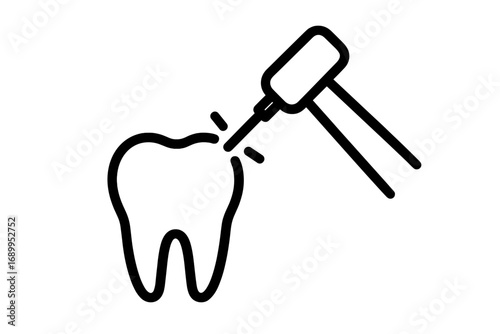 Dental laser treatment icon. Tooth caries removal procedure. Modern dentistry technology concept. Stomatology and oral hygiene symbol. Dentist tool for web and graphic design.
