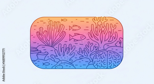 Coral reef ecosystem illustration with fish and brain coral for marine biology and ocean conservation design