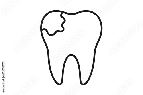 Tooth caries icon. Dental decay. Unhealthy molar with a cavity. Stomatology. Dentistry concept. Vector outline illustration for medical clinic logo, web design, apps, symbol.
