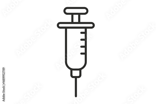 Medical syringe vector line icon for health care. Vaccination and immunization symbol. Simple outline illustration for injection, medicine, and treatment concepts. Isolated icon.