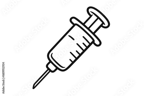 Syringe vector icon for injection and vaccination. Medical needle for vaccine shot or drug dose. Healthcare and medicine concept. Doodle cartoon line art illustration.