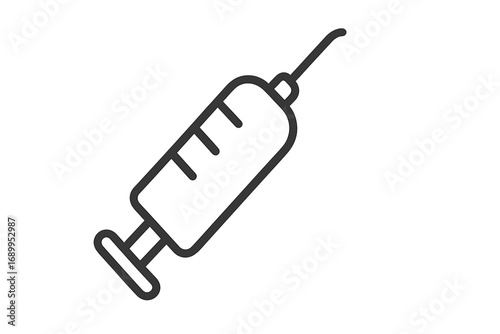 Syringe thin line icon. Medical and healthcare concept. Vector illustration for vaccine, injection, shot, and immunization. Medicine, drug, or treatment symbol for web design.