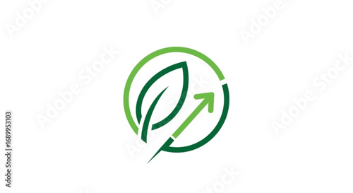 Green growth logo design with leaf and arrow for sustainable business and eco friendly development concept vector