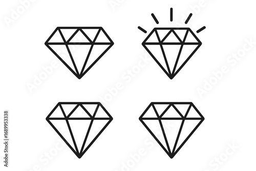 Diamond line icon set. Brilliant and shining jewel symbol. Luxury jewelry gem stone graphic. Crystal logo concept for wealth and quality. Vector outline illustration isolated.