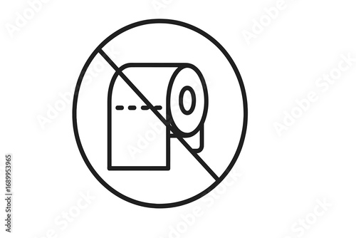 Do not flush toilet paper down the toilet sign. Prohibited icon with a toilet paper roll. Clogged drain and plumbing problem concept. Septic tank system safety rules vector icon.