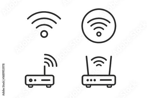 WiFi router icon set. Wireless internet connection sign. Network signal symbol. Modern outline pictogram for web, app, ui ux design. Thin line vector illustration collection.