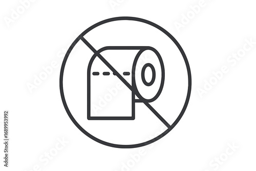 Do not flush toilet paper icon. Vector sign for restroom, WC. Warning about plumbing blockage. Forbidden to throw paper in toilet. Prohibited symbol for public lavatory.
