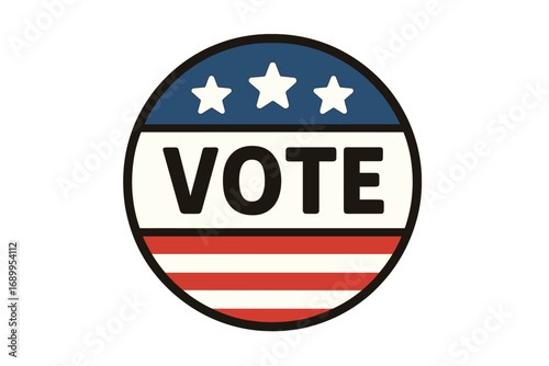 Vote election icon. USA vote and election sticker. Voting in US political vector badge. American patriotic campaign button with stars and stripes. Political government symbol.