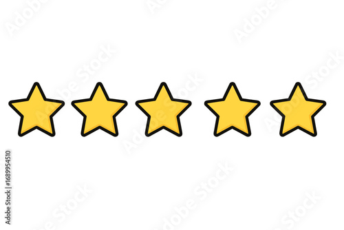 Five stars rating vector icon. Customer review, feedback satisfaction concept. Best quality, excellent service rank. 5 star product evaluation symbol for web or mobile app.