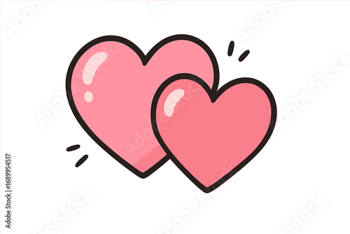 Two pink hearts vector icon. Simple cute cartoon illustration of love, romance and affection. Symbol for valentine's day, wedding or relationship. Couple shiny glossy hearts.
