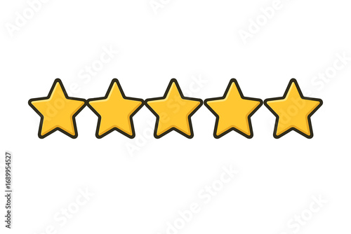 Five stars rating vector icon. Customer product review. Excellent quality satisfaction feedback. 5 star rank symbol. Best service evaluation sign. Cartoon illustration isolated.