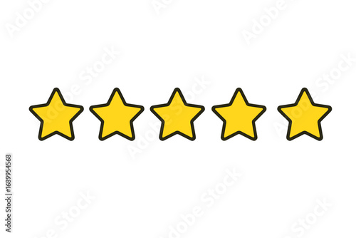 Five star rating vector icon. Customer review, feedback and satisfaction symbol. Quality classification concept. Excellent service or product score. Five stars for best ranking.