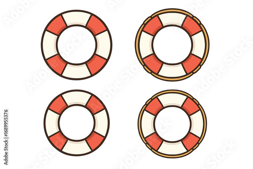 Lifebuoy icons set. Life preserver vector collection. Swim help and safety symbol. Marine rescue float ring. Cartoon illustration for sea, ocean, pool emergency concept.