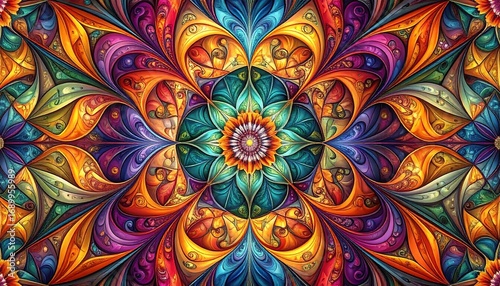 vibrant stained glass fractal mandala pattern abstract design