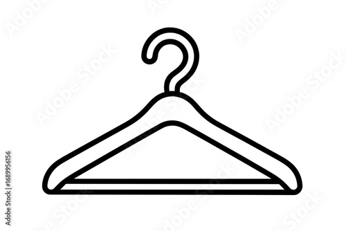Clothes hanger outline icon. Simple line art vector illustration for fashion, boutique, or laundry service. Wardrobe, closet, and apparel storage symbol. Isolated.