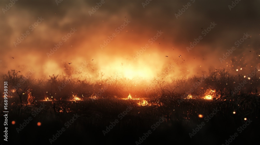 Fototapeta premium Fiery landscape burning sunrise
