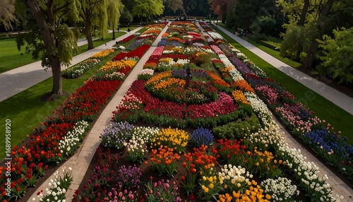 vibrant spring flower beds colorful tulips garden path