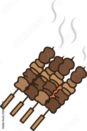 Grilled meat skewers with smoke, perfect for bbq menus, restaurant promotions, food blogs, and summer cookout graphics. Deliciously smoky.