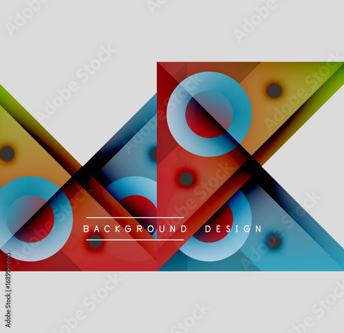 Abstract geometric composition. Overlapping shapes create vibrant colorful design. Modern style, dynamic visual elements.