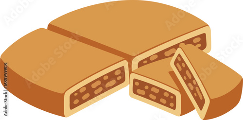 Sliced kueh bangkit cake with a brown filling perfect for food blogs, recipe books, malaysian cuisine websites, or bakery advertisements.
