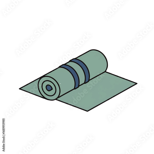 Rolled Yoga or Exercise Mat Illustration.