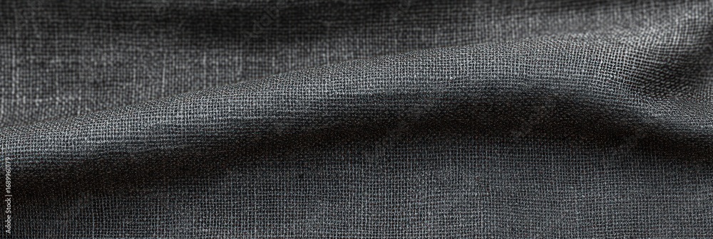 Naklejka premium Close-up view of a textured grey fabric with visible weave pattern and slight folds creating shadow and depth