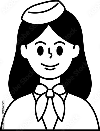 black and white illustration of an beautiful air hostess