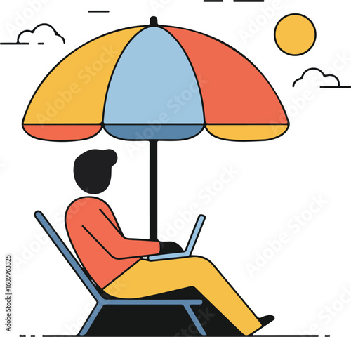 Suitable for vacationrelated content, travel blogs, digital nomad lifestyle articles. Ideal for summerthemed marketing materials, freelance work promotions, remote work visuals.