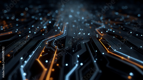 Futuristic circuit board with glowing connections