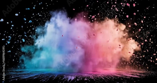 Colorful powder explosion creating vibrant cloud effects