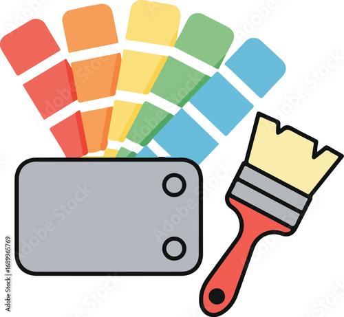 Paintbrush color swatches and matching device for creative projects, graphic design, interior decorating, art supplies, and color inspiration.