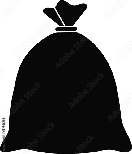 Large black sack with a tightly knotted top perfect for mysterythemed designs, packaging concepts, and halloweenthemed projects.