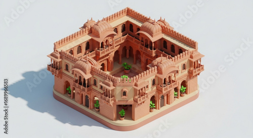 Isometric palace architecture model for design and building visualization and architectural rendering art