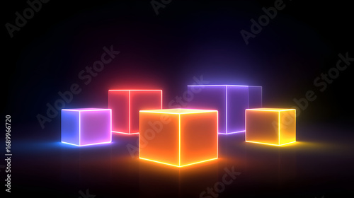 Glowing neon cubes on dark background