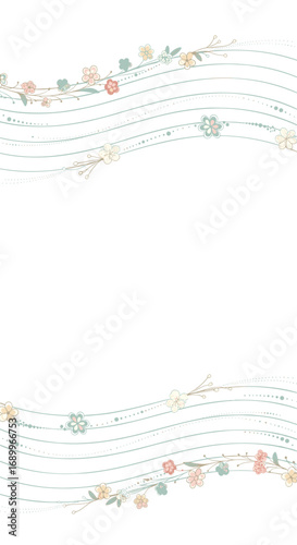 Delicate floral borders adorning wavy mint green stripes for elegant design projects and invitations